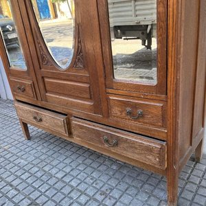 Ropero Antiguo de Roble con 3 Puertas, Espejo Biselado y 4 Cajones - imagen 3