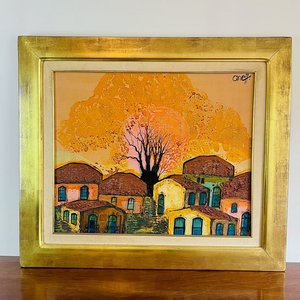 Cuadro al óleo sobre tela "Casas" firmado por Aneff - imagen 1