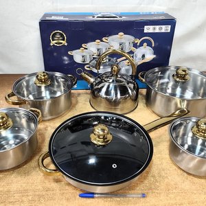 Juego de Batería de Cocina de Acero Inoxidable de 12 Piezas con Caldera y Tapas de Vidrio - imagen 2