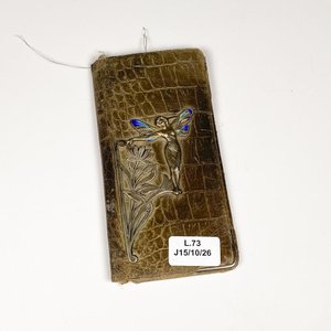 Carnet de Baile Antiguo en Cuero con Dama Alada en Plata y Esmalte - imagen 1
