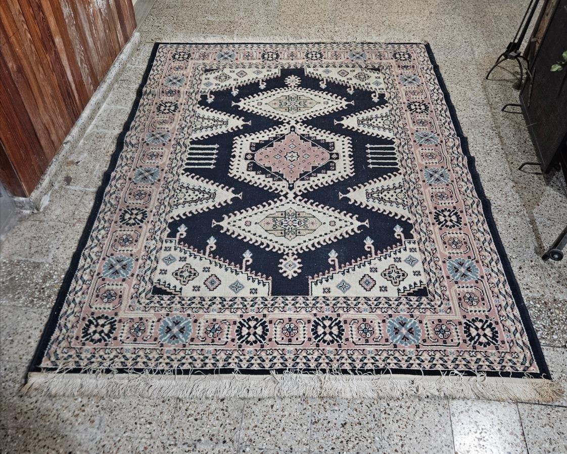 Alfombra Grande Diseño Geométrico Azul y Rosa