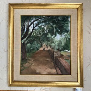 Lote anterior: Cuadro con Marco Dorado: Paisaje de Parque con Persona