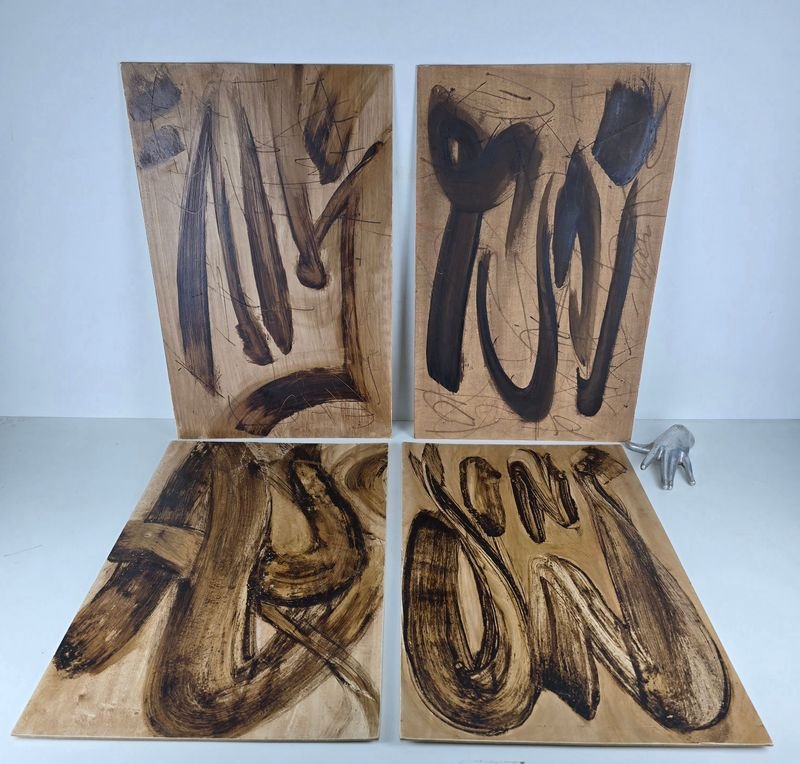 Conjunto de 4 Pinturas Abstractas "Gestos y Trazos" Firmadas