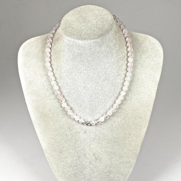 Collar de Cuarzo Rosa con Cuentas de Plata - 36 cm - imagen 1