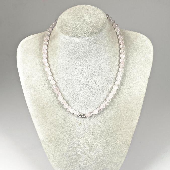 Collar de Cuarzo Rosa con Cuentas de Plata - 36 cm