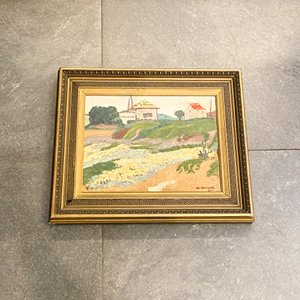 Cuadro al óleo de paisaje rural con casa, firmado B. Bravo - imagen 2