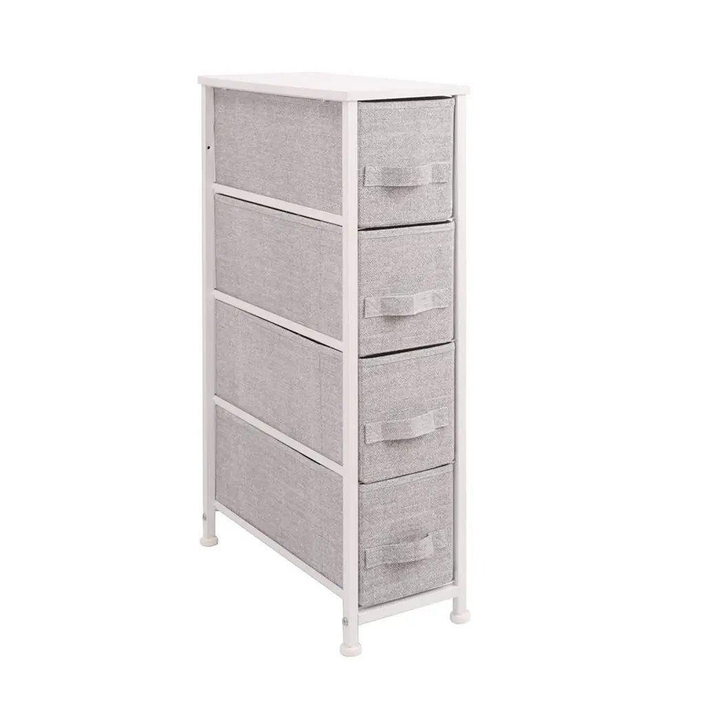 Mueble Organizador con 4 Cestos de Tela y Estructura de Acero Gris