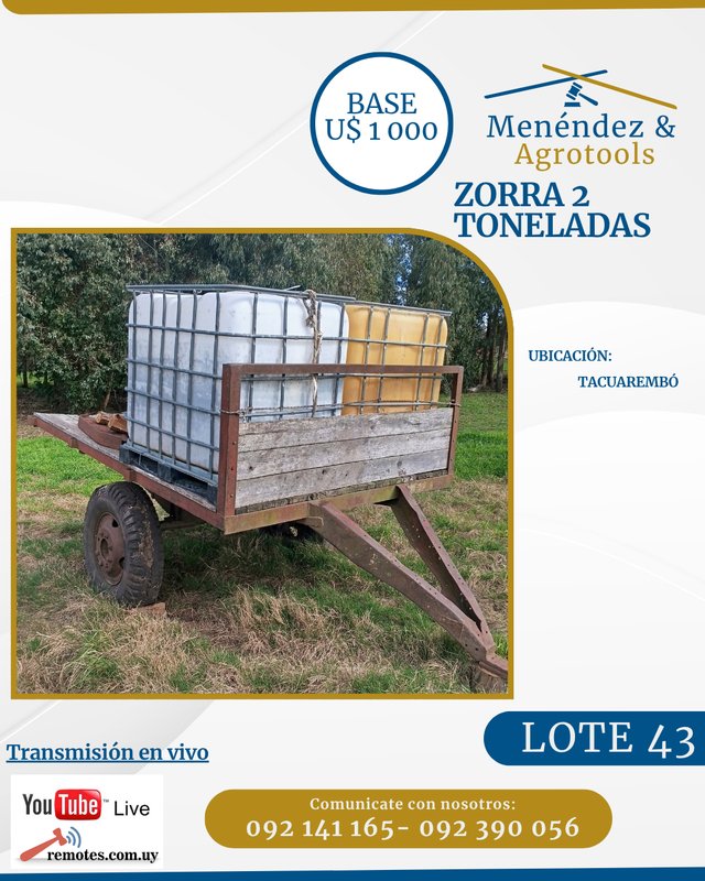 Zorra Agrícola de 2 Toneladas con Tanques