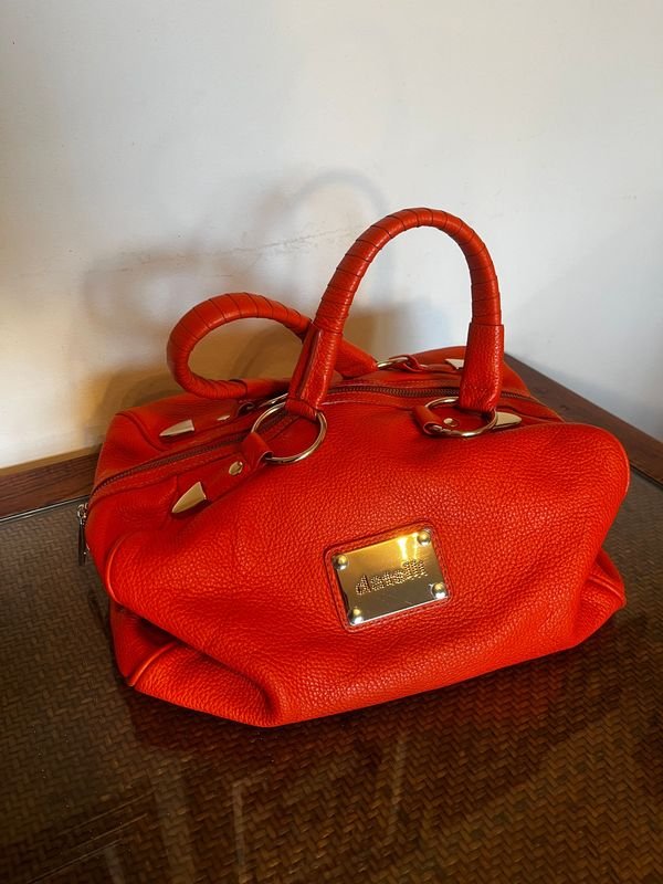Cartera Datelli Naranja Cuero Metales Dorados - imagen 1
