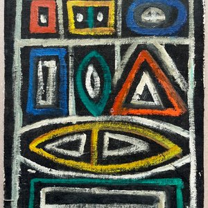 Oleo "Composicion" de Walter Deliotti sobre cartón, 25 x 20 cm - imagen 2