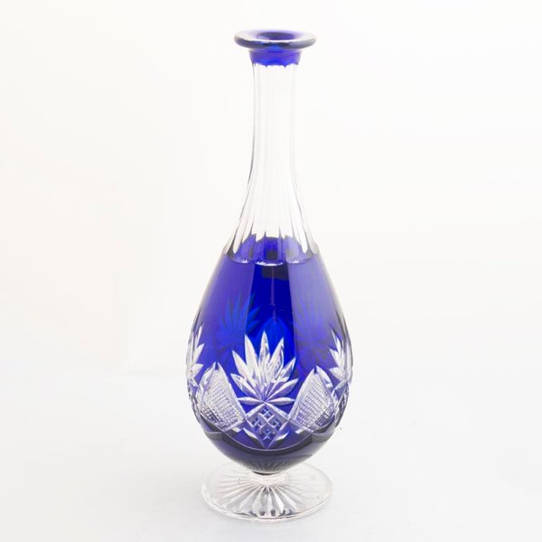 Botellón de Cristal Azul Tallado Decorativo - 26cm