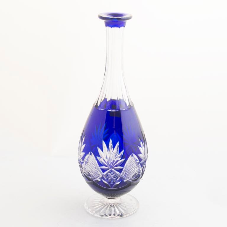 Botellón de Cristal Azul Tallado Decorativo - 26cm