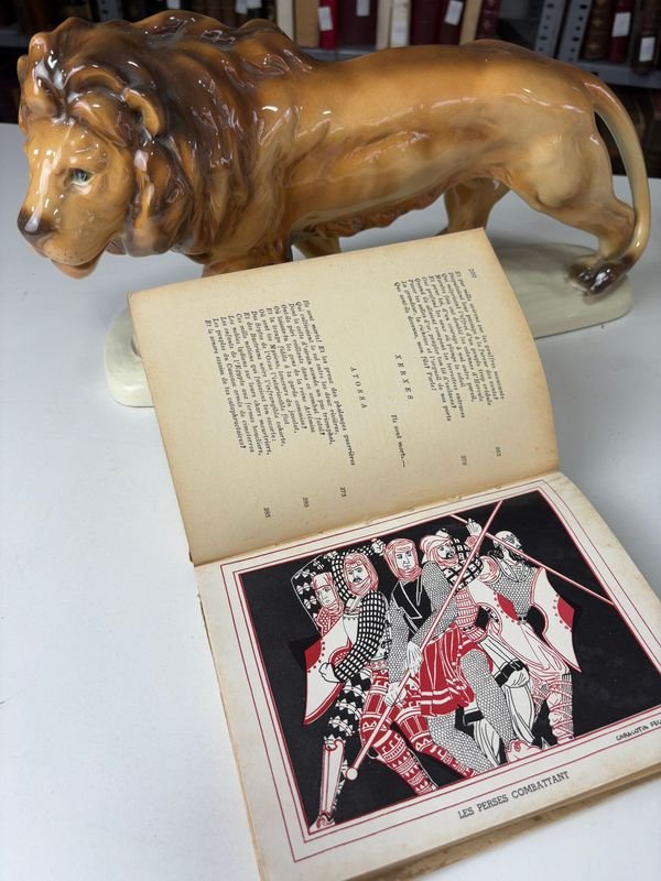 Libro de cuentos con estatua cerámica de león - imagen 6