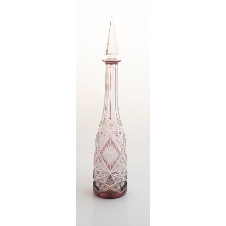 Botellón de Cristal Tallado con Tapón Decorativo - 47cm
