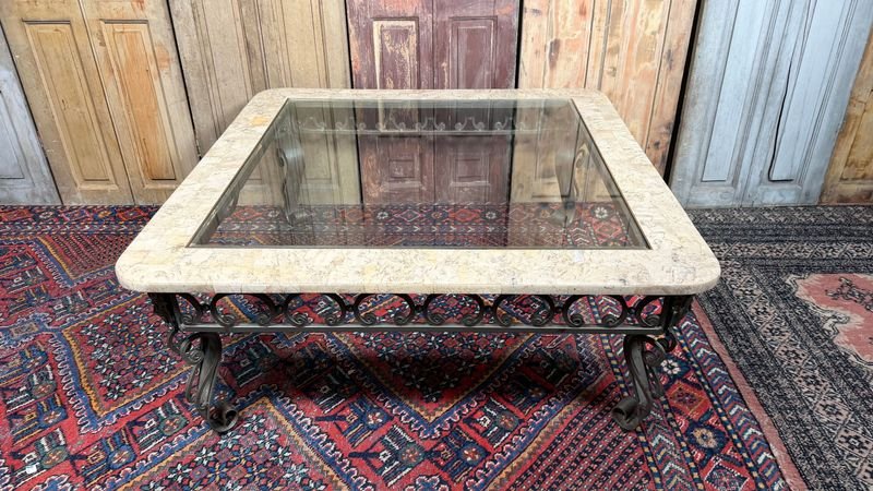 Mesa Ratona Hierro y Vidrio con Detalles Florales