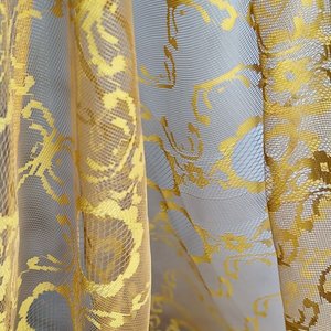 Dos Cortinas Antiguas de Tul Amarillo con Diseño Floral - imagen 3
