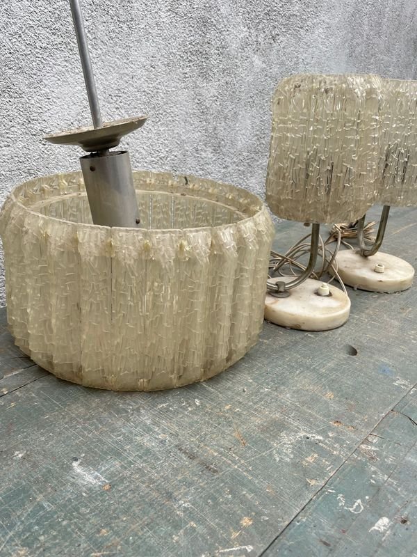 Lámparas de Mesa Vintage con Pantallas Texturizadas y Base de Mármol