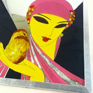 Cuadro Espejado con Dama y Pájaro, 38x32 cm - imagen 3