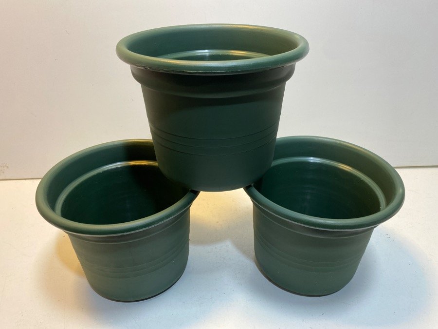 3 Macetas Plásticas Verdes Diámetro 22cm