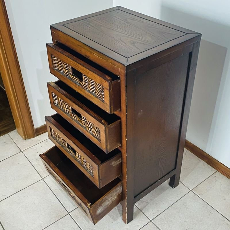 Cajonera de madera y mimbre para cuatro cajones - imagen 2