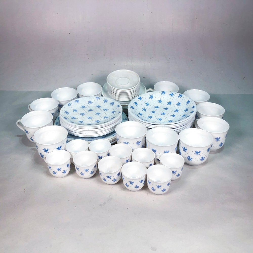 Set Vajilla Arcoroc Vidrio Blanco con Diseño Floral Azul - 64 Piezas