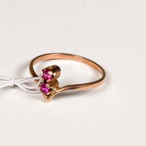 Anillo de Oro con Dos Piedras Rojas Talla 16 mm - imagen 3
