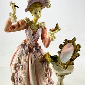 Figura Dama Porcelana Italiana "Capodimonte" 34 cm con Espejo - imagen 5