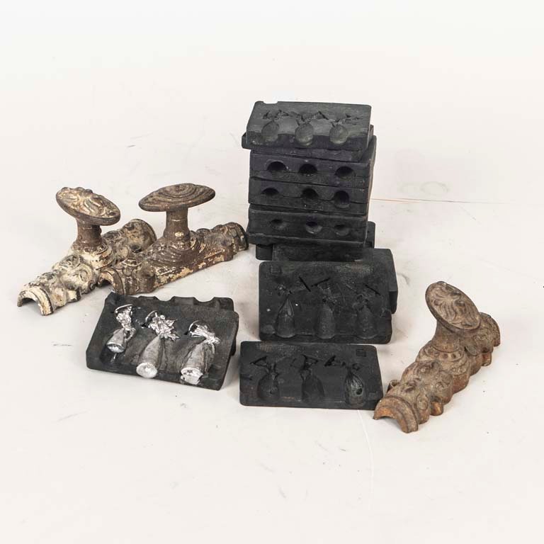 3 Fallebas Antiguas y Moldes para Piezas de Plomo