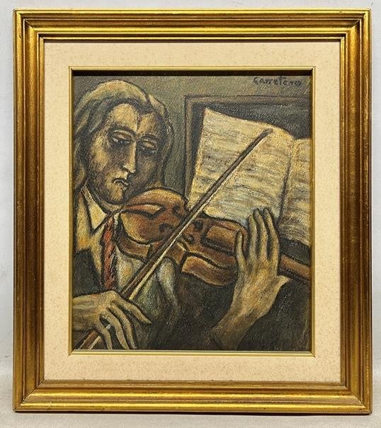 Oleo "Violinista" de Carretero, 34 x 28 cm - imagen 1