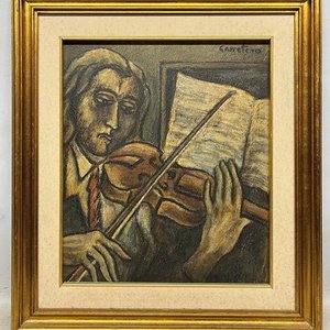 Oleo "Violinista" de Carretero, 34 x 28 cm - imagen 1
