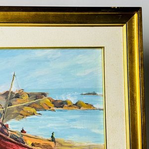 Cuadro al Óleo "Pescadores" Firmado Marta Silvia con Marco Dorado - imagen 5