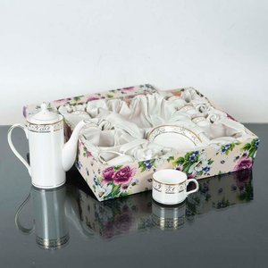 Juego de Café de Porcelana Blanca con Borde Dorado - 15 Piezas - imagen 1