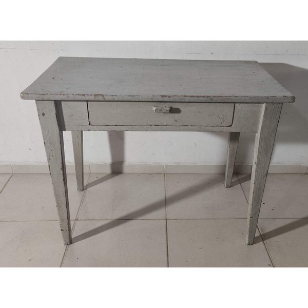 Mesa de Madera Antigua con un Cajón Pintada de Gris