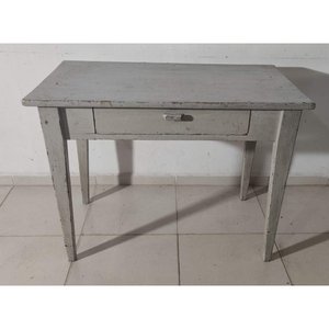 Lote siguiente: Mesa de Madera Antigua con un Cajón Pintada de Gris