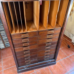 Gran Fichero Organizador Antiguo de Roble con Cortina y Cajones - imagen 9