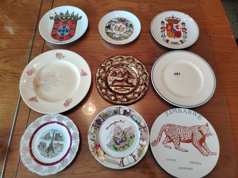 Lote de 9 Platos Decorativos de Colección con Escenas y Escudos