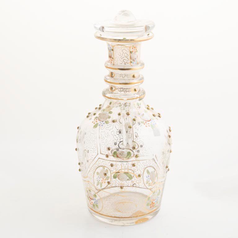 Botellón de Cristal Murano Decorado con Flores y Detalles Dorados - 30cm