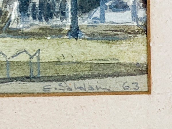 Pintura óleo sobre cartón de E. Soldán, Plaza céntrica con edificios y personajes - imagen 3
