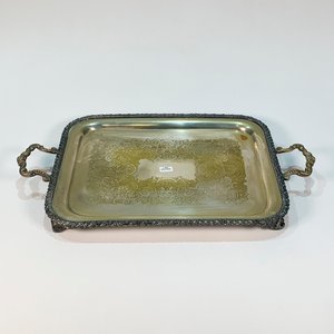 Bandeja Rectangular de Metal con Bordes Labrados y Asas Decorativas - imagen 1