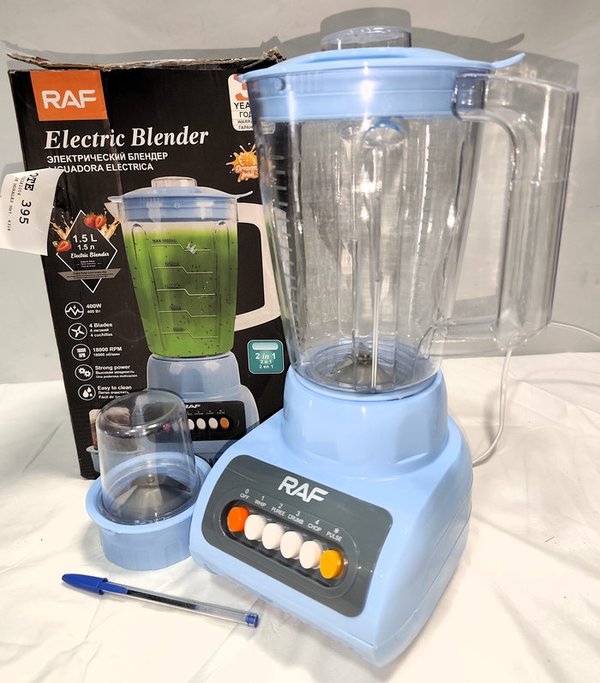 Licuadora RAF 2 en 1 con Vaso Picador, Nueva en Caja, Celeste