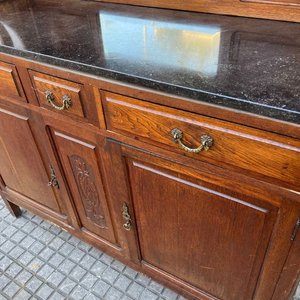 Alacena Antigua de Roble con Alzada Desmontable y Tapa de Mármol - imagen 14