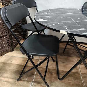 Mesa Redonda Plegable Marmolada con 4 Sillas Negras Plegables - imagen 4