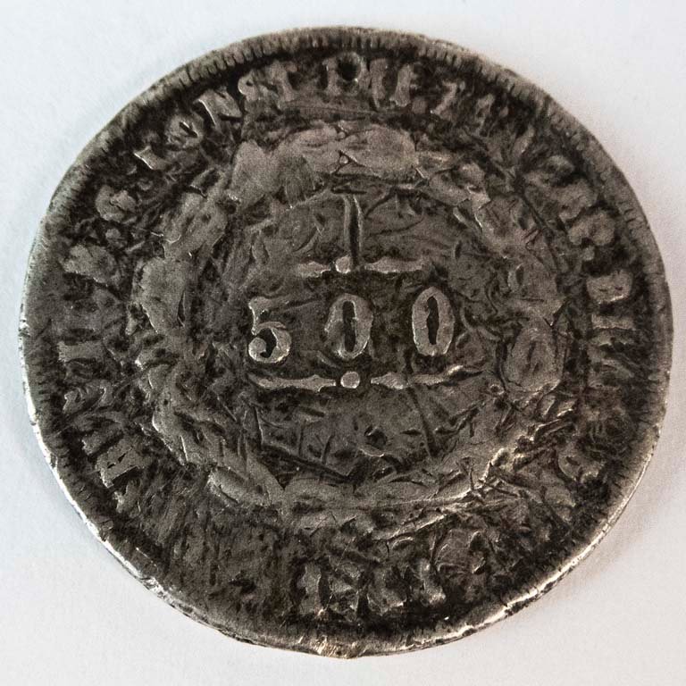 Moneda de Plata Imperio de Brasil 500 Reis 1853 Pedro II