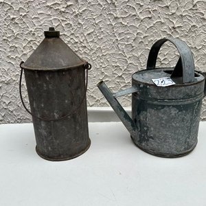 Antiguo Tacho de Queroseno de Bronce y Regadera de Ojalata - imagen 3