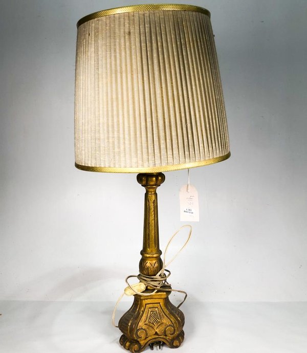 Lámpara de Mesa Antigua Estilo Barroco en Madera Dorada
