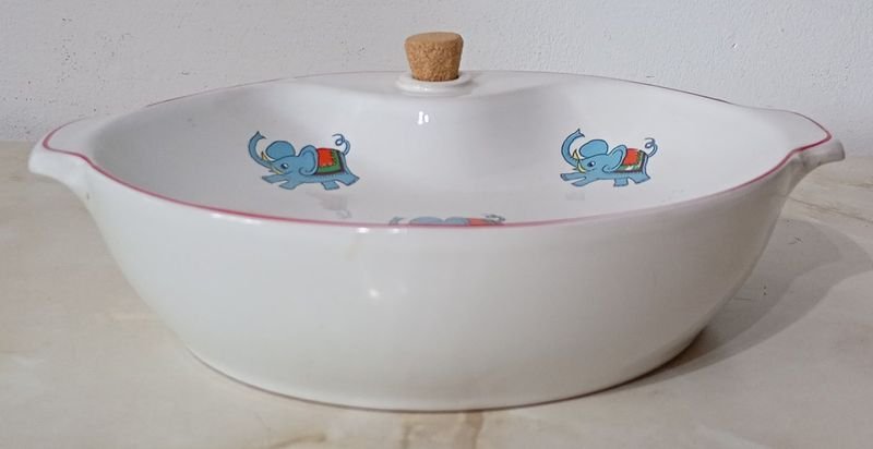 Calentador VINTAGE de plato infantil de Loza, marca INDUSTRIA URUGUAYA - imagen 2