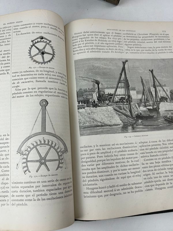 Cuatro libros de física en cuero con ilustraciones técnicas - imagen 3