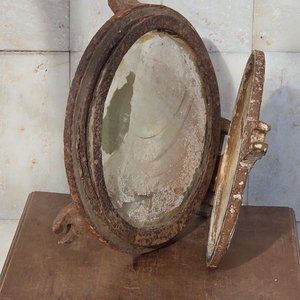 Antiguo Ojo de Buey Redondo de Hierro con Tapa y Espejo Deteriorado - imagen 3
