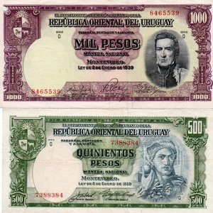 Lote de 2 Billetes Uruguayos: 500 y 1000 Pesos de 1939 - imagen 2