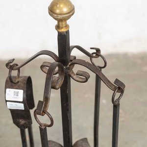 Juego de Atizadores de Hierro Forjado con Soporte y Bola Dorada - imagen 2